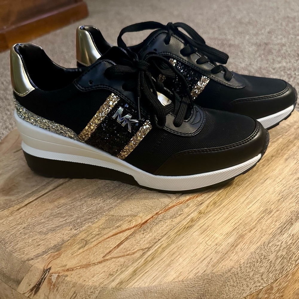 Michael Kors Mabel black Chunky Glitter Wedges Sneakers